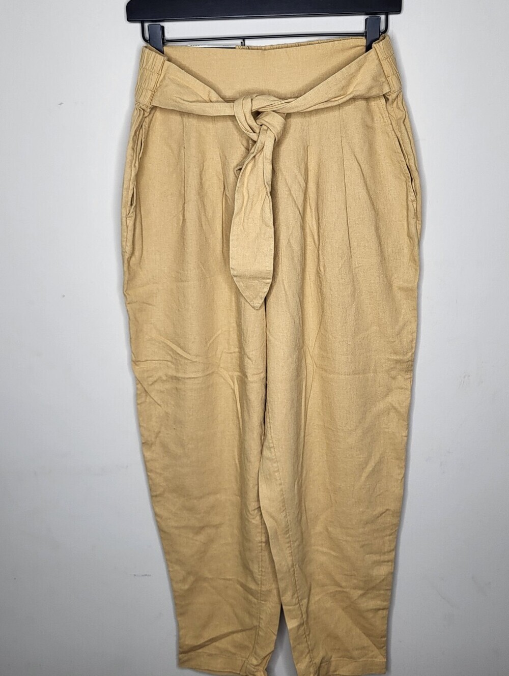 Who What Wear Linen Blend Tapered Pants Tan Beige Tie Waist Size M New NWT